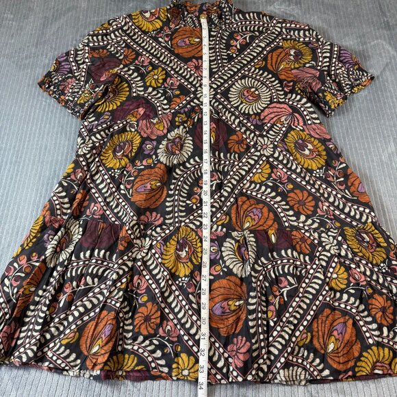 Double D Ranch Chiapas Baby Doll Dress L Floral Mock Neck Smocked Puff Sleeve - Picture 3 of 8